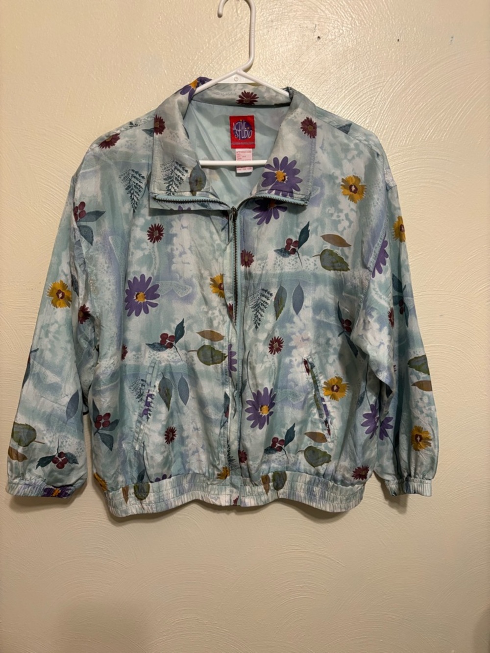 Vintage Silk Floral Jacket Petite Large 90s Lightweight Zip Cottagecore